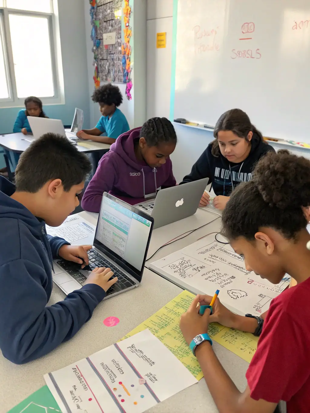 An image of students collaborating on a backend project, highlighting the practical, project-based learning approach of the course.